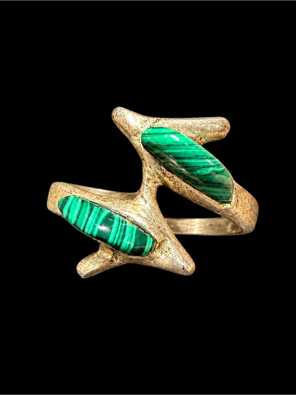 Vintage Sterling Silver Malachite Dolphin Wrap Ring – HCO Marked – Size 8
